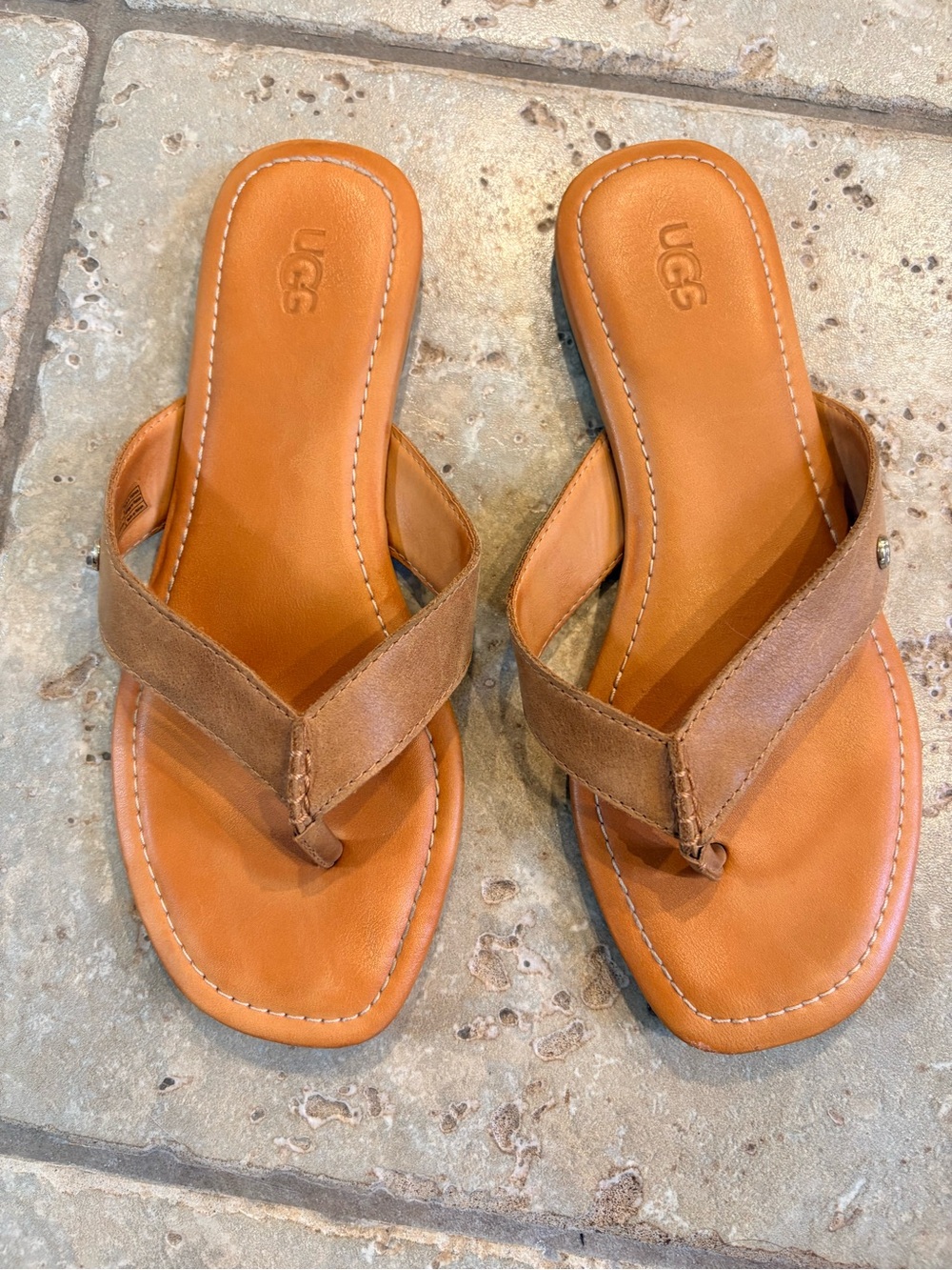 UGG Women's Brown Leather Flip Flops